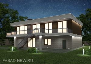 Визуализация фасада дома из бруса 04_02 освещение др2516